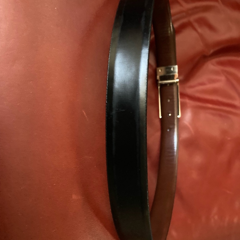 Men's Black Leather Belt Silver Buckle. Donald Trump Brown leather interior - Picture 4 of 8
